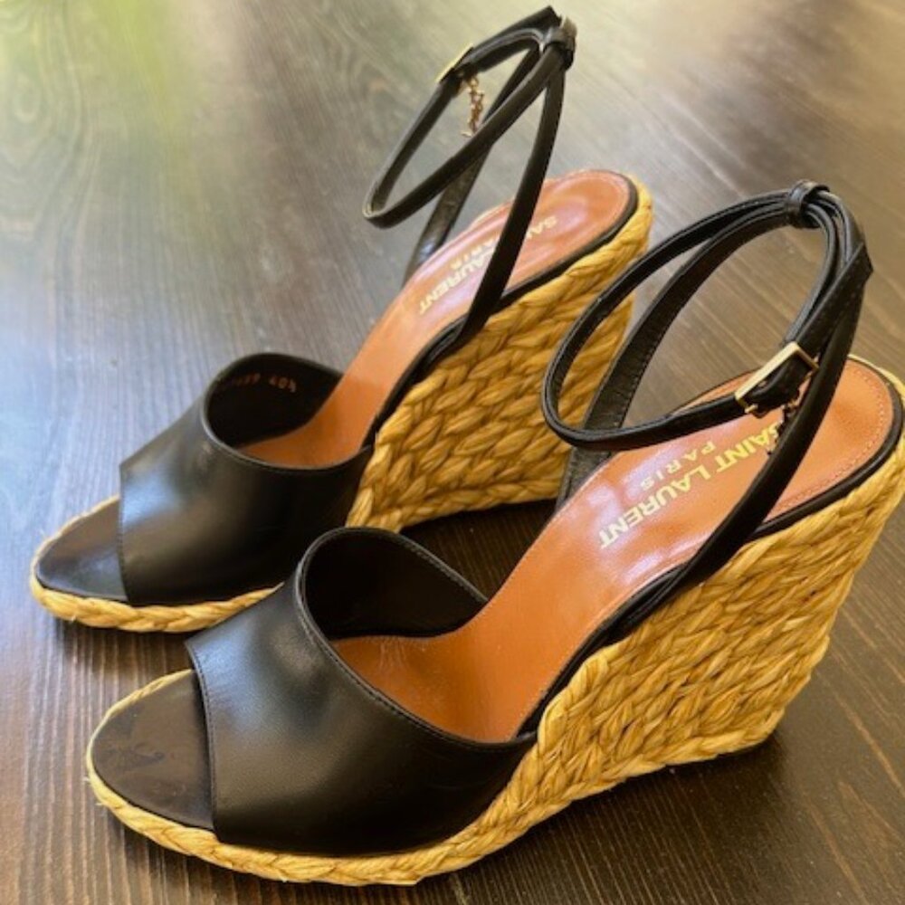 SAINT LAURENT Paloma leather espadrille wedge sandals purchased season 2024